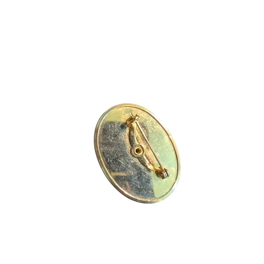 Vintage Petit Point Floral Brooch Gold Tone Oval Embroidered Flower Pin 1.5in